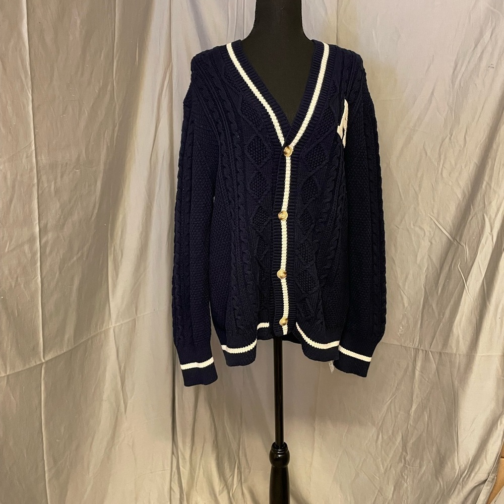 Art Of Rhetoric Classic Navy Cardigan with White Trim